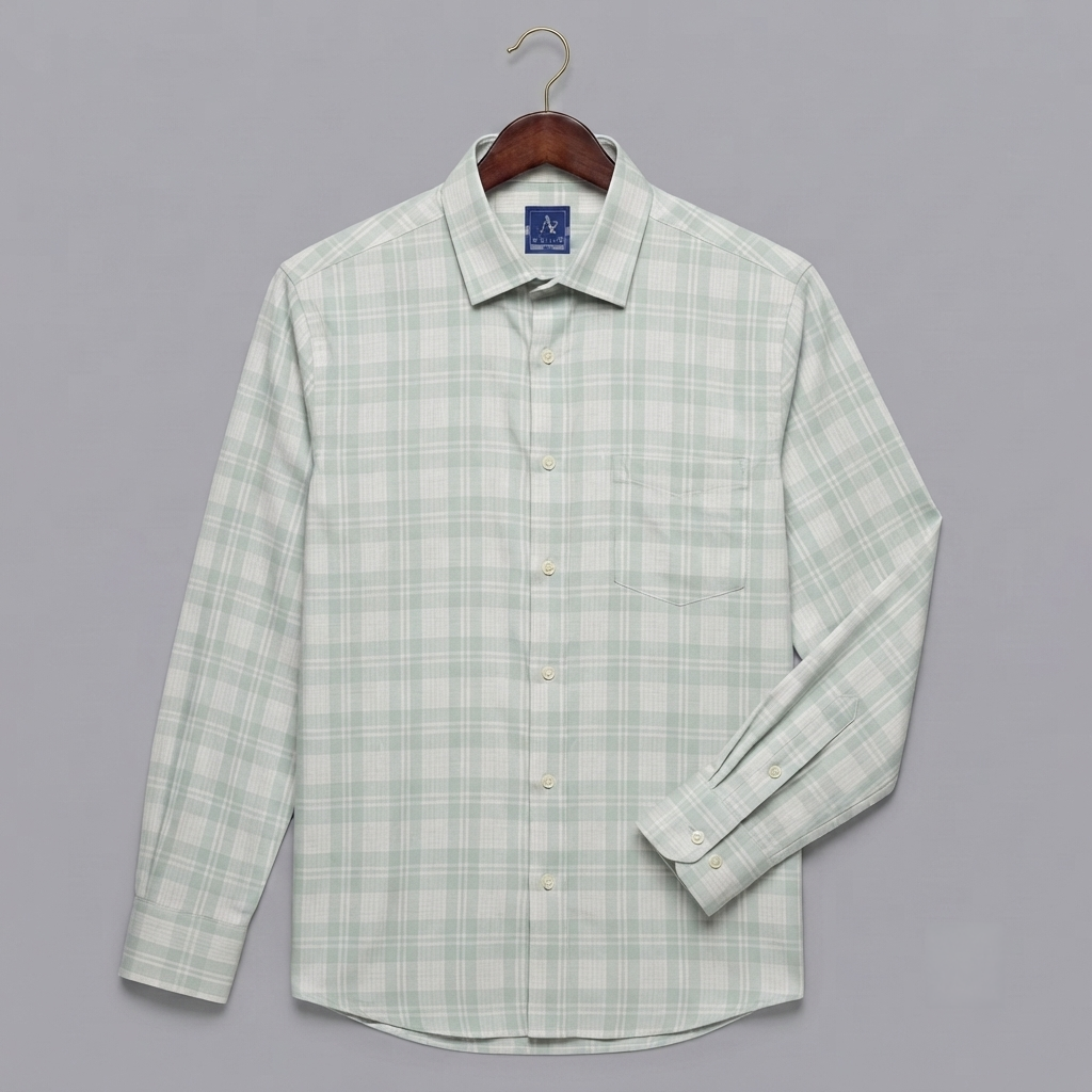 Sage Green & White Plaid Check Long-Sleeve Shirt