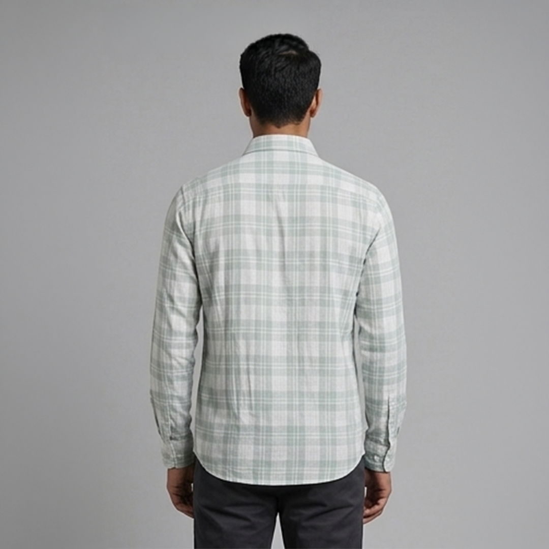 Sage Green & White Plaid Check Long-Sleeve Shirt