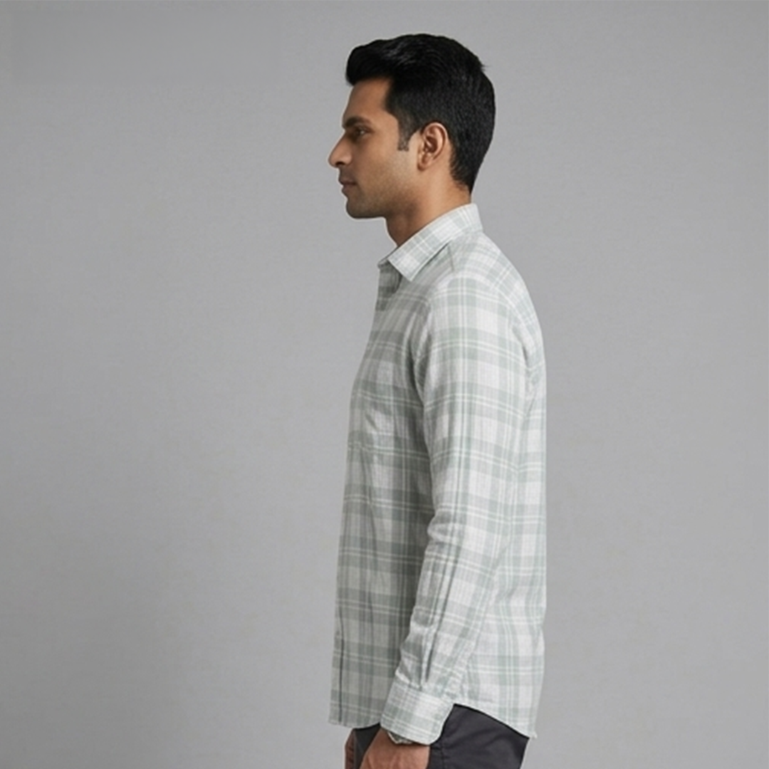 Sage Green & White Plaid Check Long-Sleeve Shirt