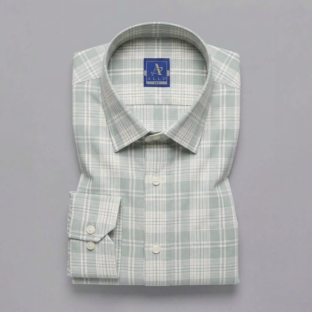 Sage Green & White Plaid Check Long-Sleeve Shirt