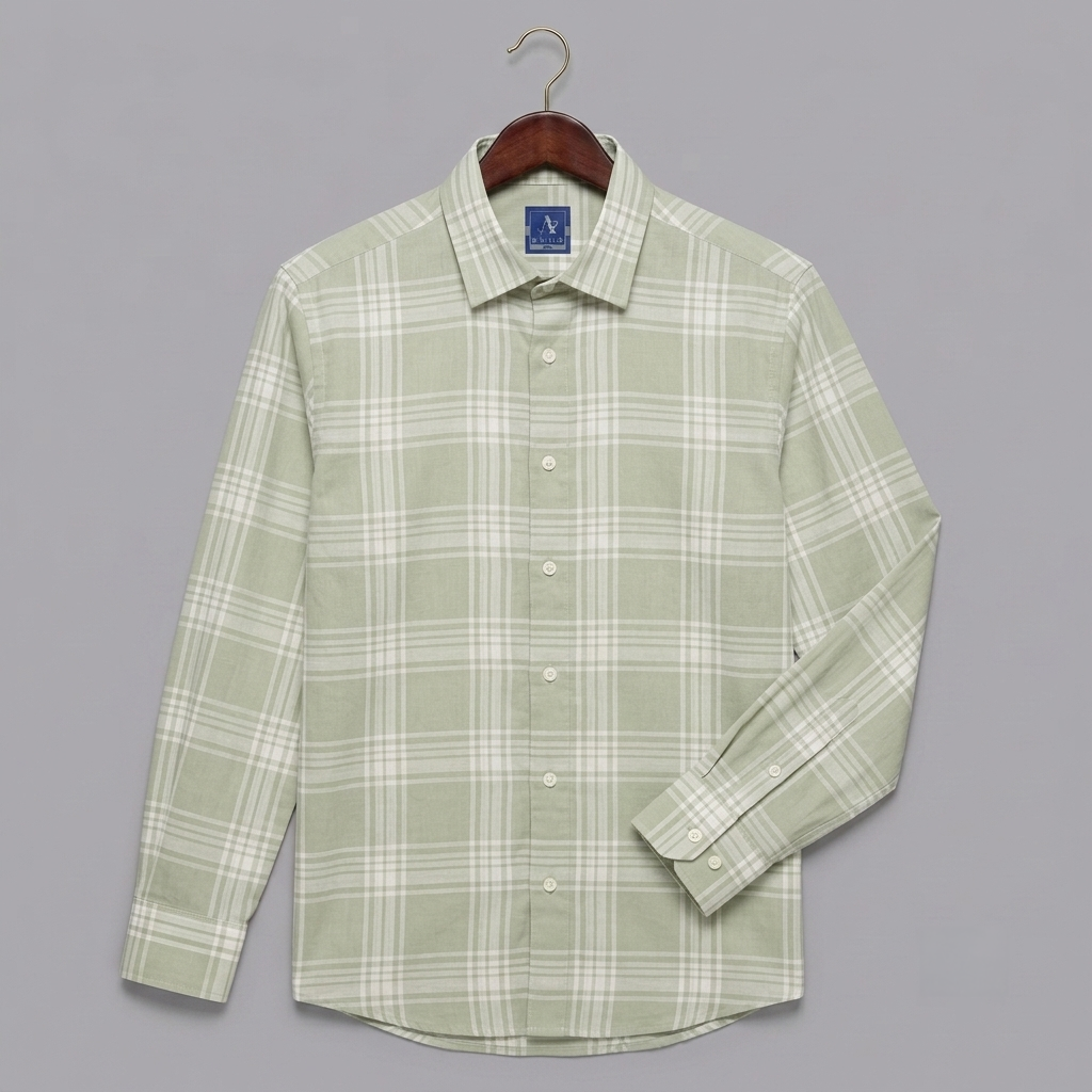 Sage Green & White Grid Plaid Long-Sleeve Shirt
