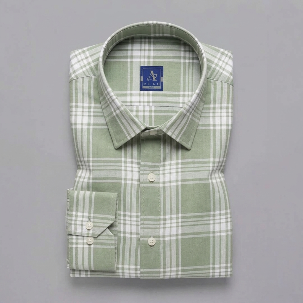 Sage Green & White Grid Plaid Long-Sleeve Shirt
