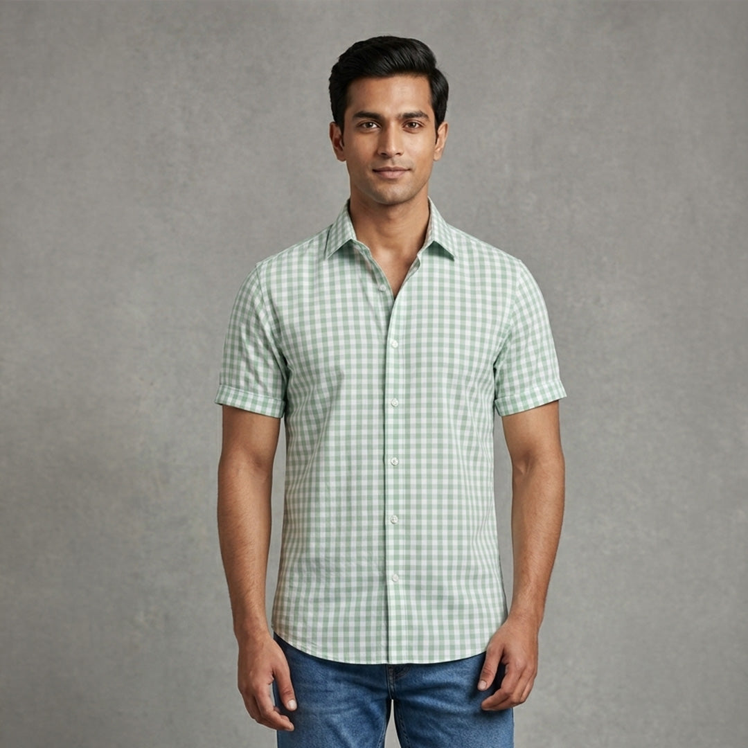 Olive Green Plaid Flannel Casual Shirt