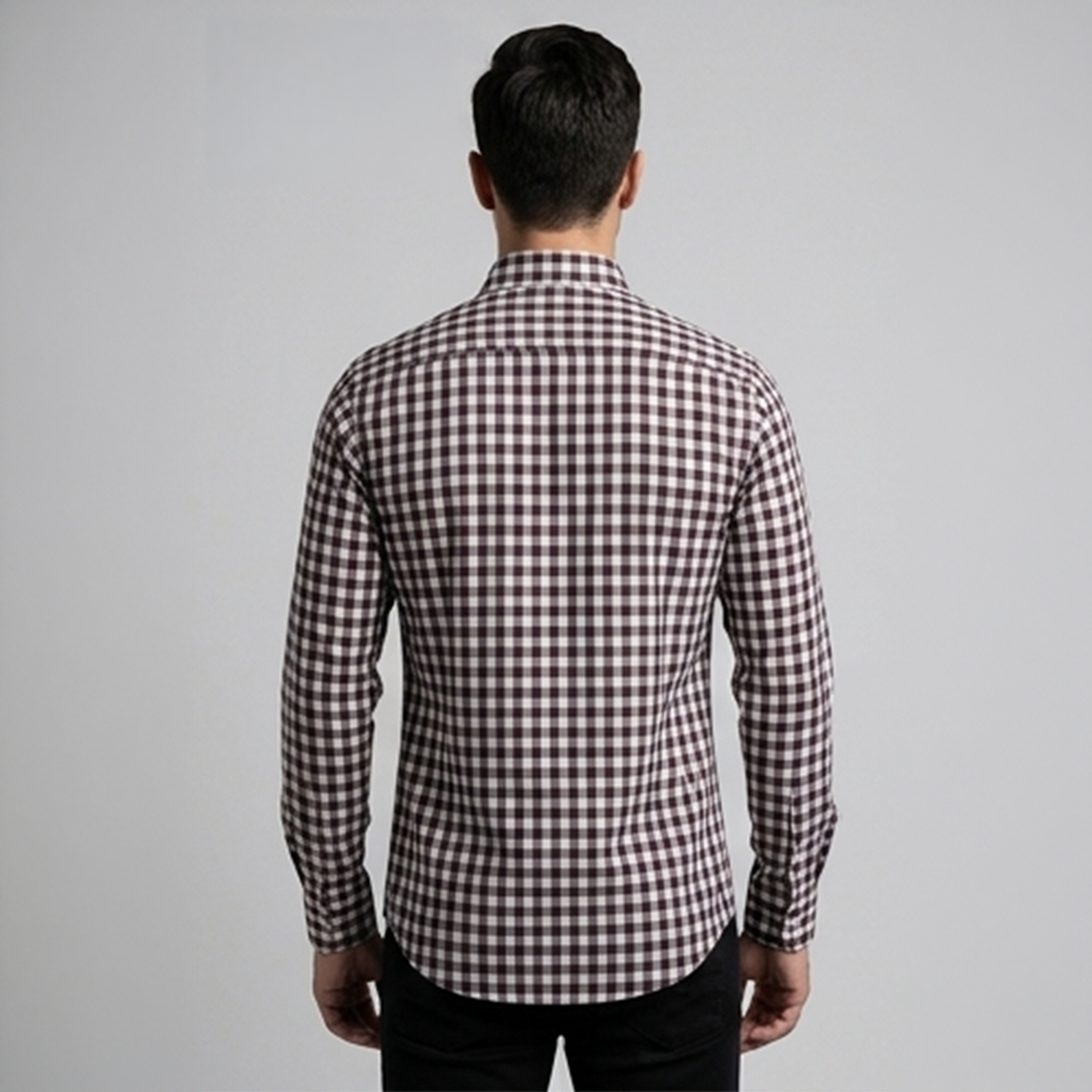 Classic Gingham Check Dress Shirt – Burgundy & White