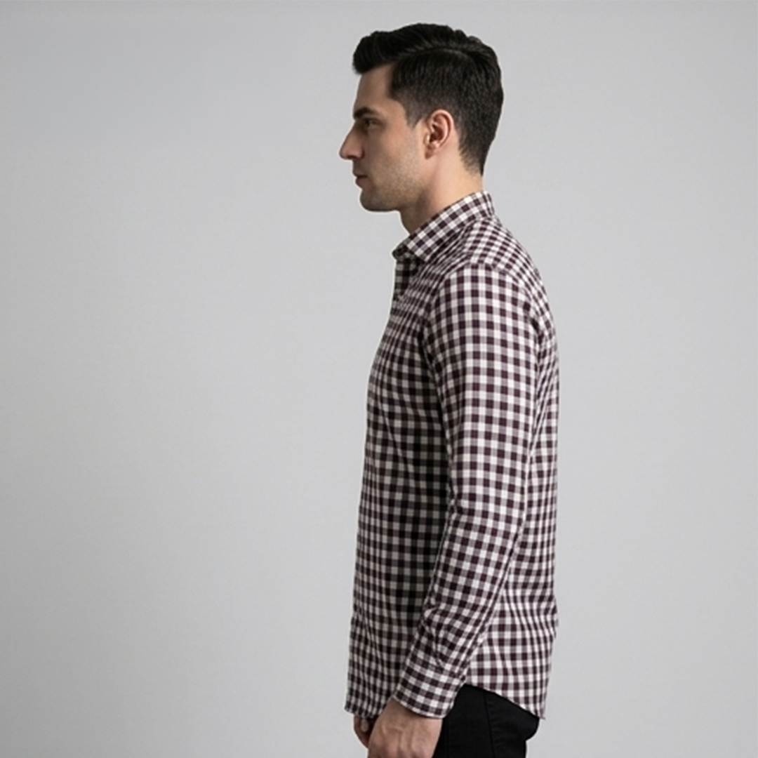 Classic Gingham Check Dress Shirt – Burgundy & White