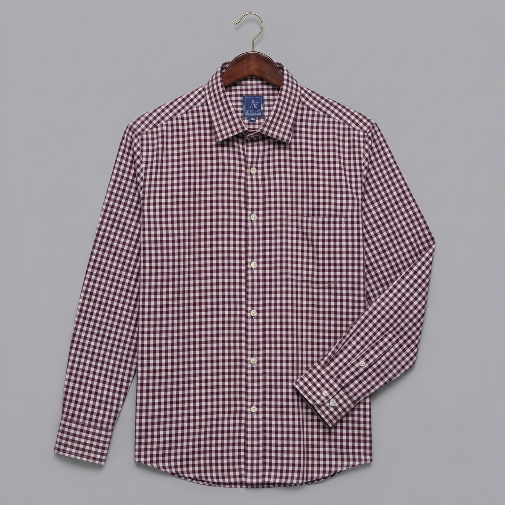 Classic Gingham Check Dress Shirt – Burgundy & White