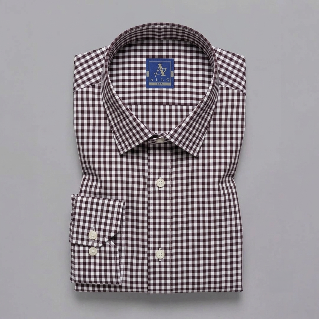 Classic Gingham Check Dress Shirt – Burgundy & White