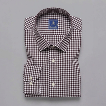 Classic Gingham Check Dress Shirt – Burgundy & White
