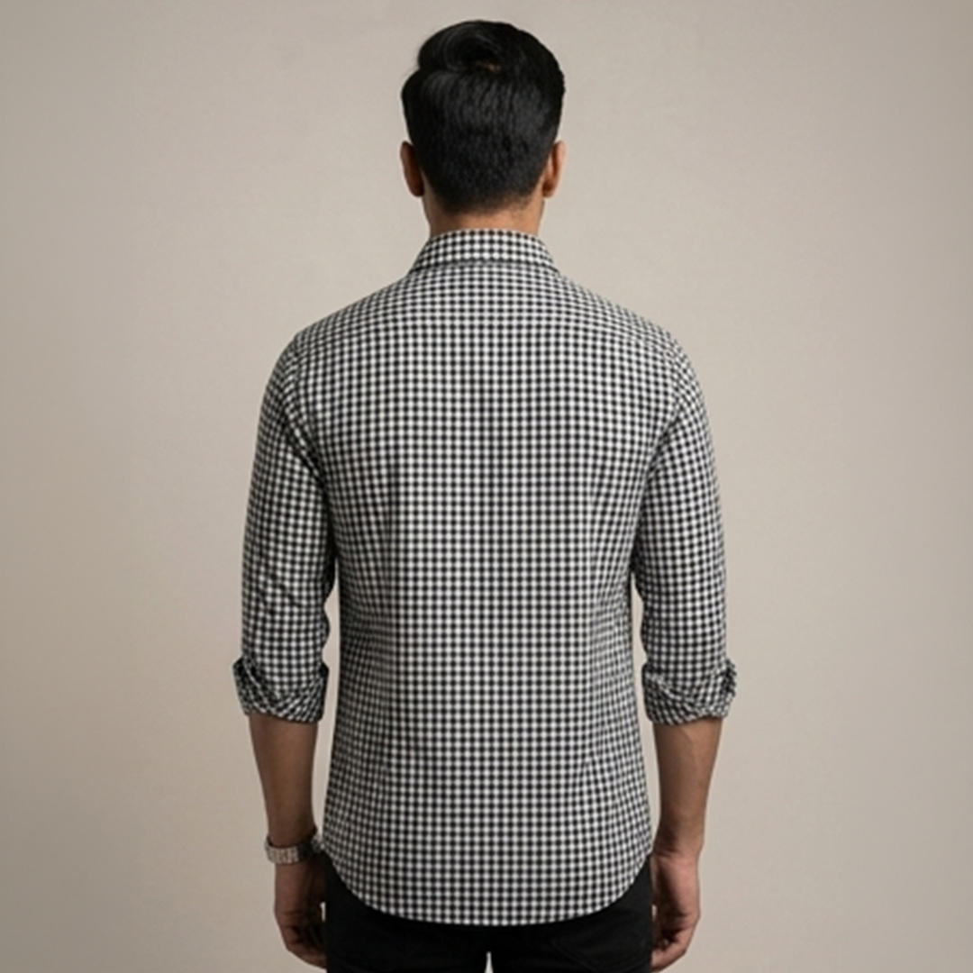 Men’s Black & White Gingham Check Casual Shirt