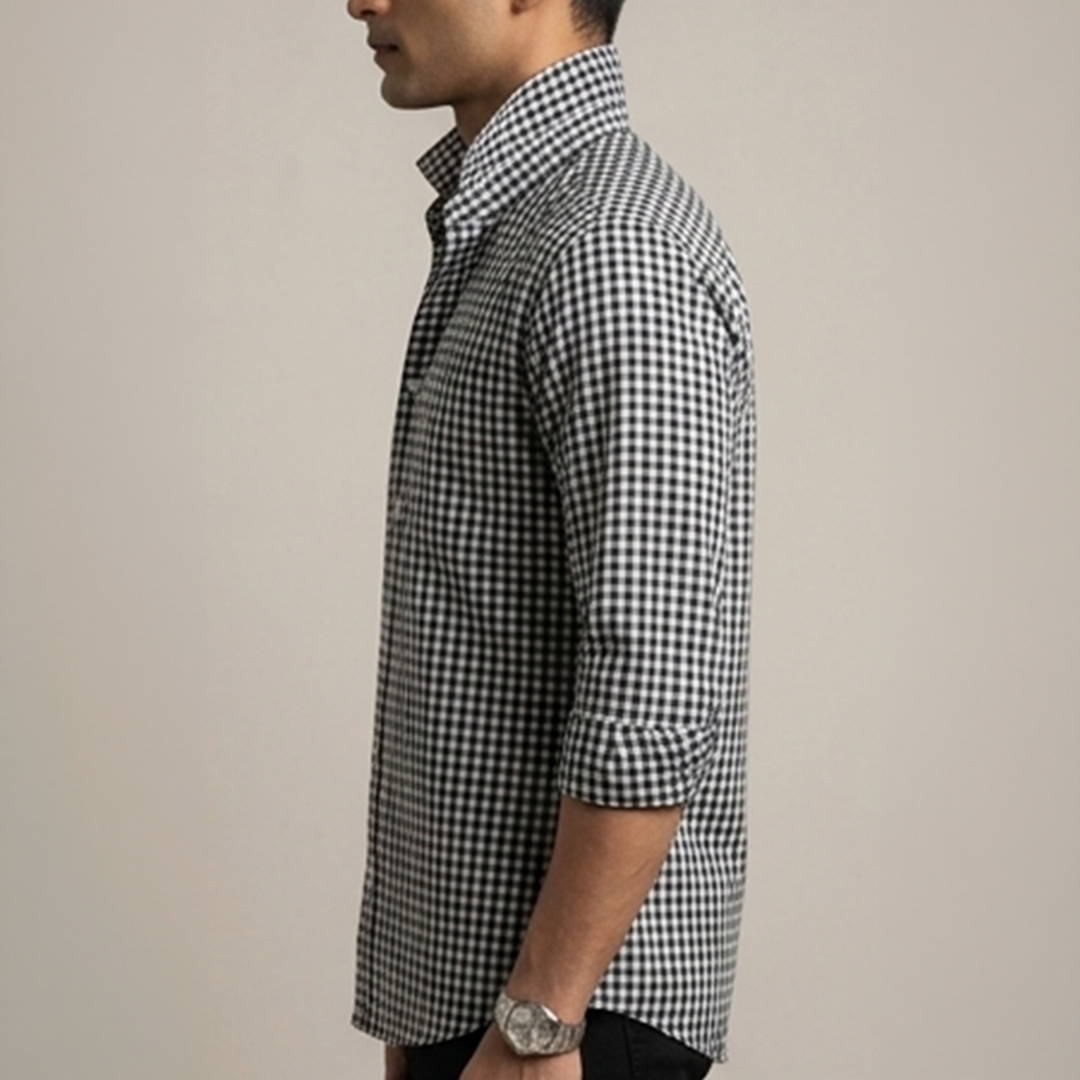Men’s Black & White Gingham Check Casual Shirt