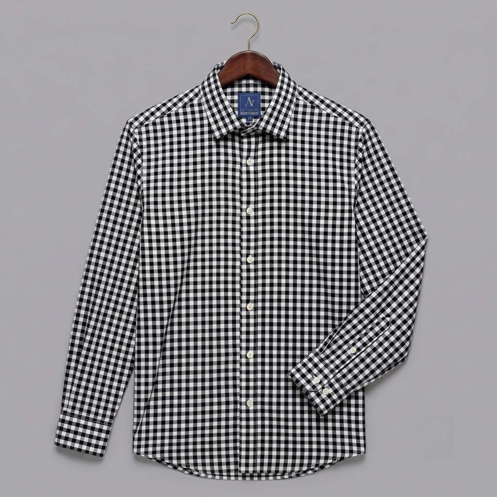 Men’s Black & White Gingham Check Casual Shirt