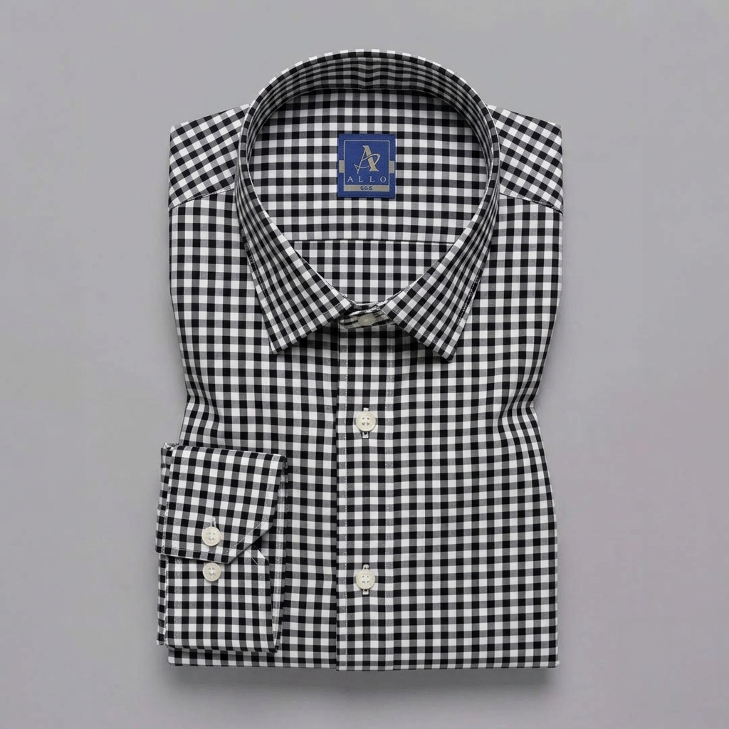Men’s Black & White Gingham Check Casual Shirt