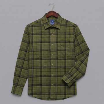 Olive Green & Dark Plaid Flannel Long-Sleeve Shirt