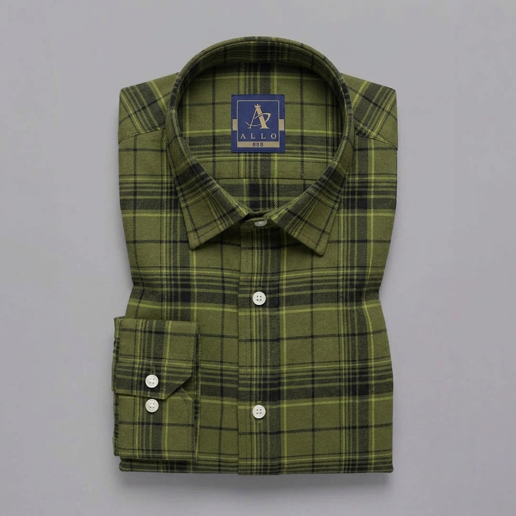 Olive Green & Dark Plaid Flannel Long-Sleeve Shirt