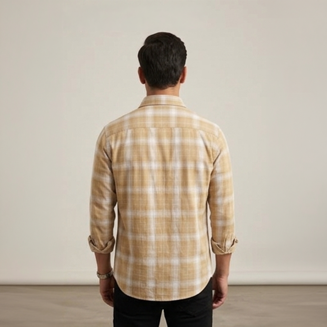Ochre Yellow & White Grid Plaid Long-Sleeve Shirt