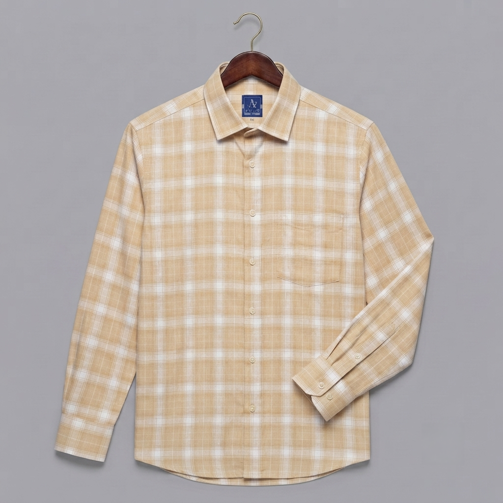 Ochre Yellow & White Grid Plaid Long-Sleeve Shirt