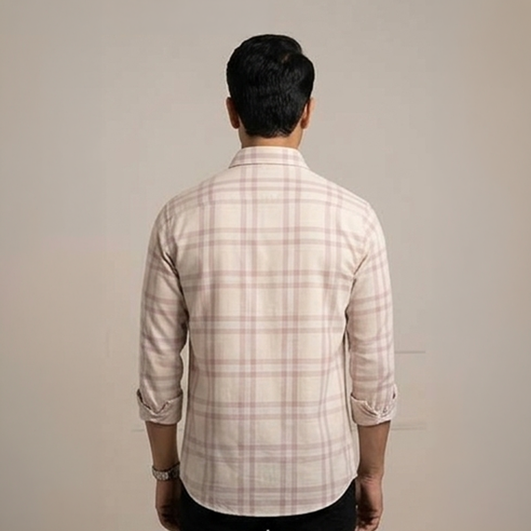 Classic Plaid Dress Shirt – Cream & Mauve / Dusty Pink