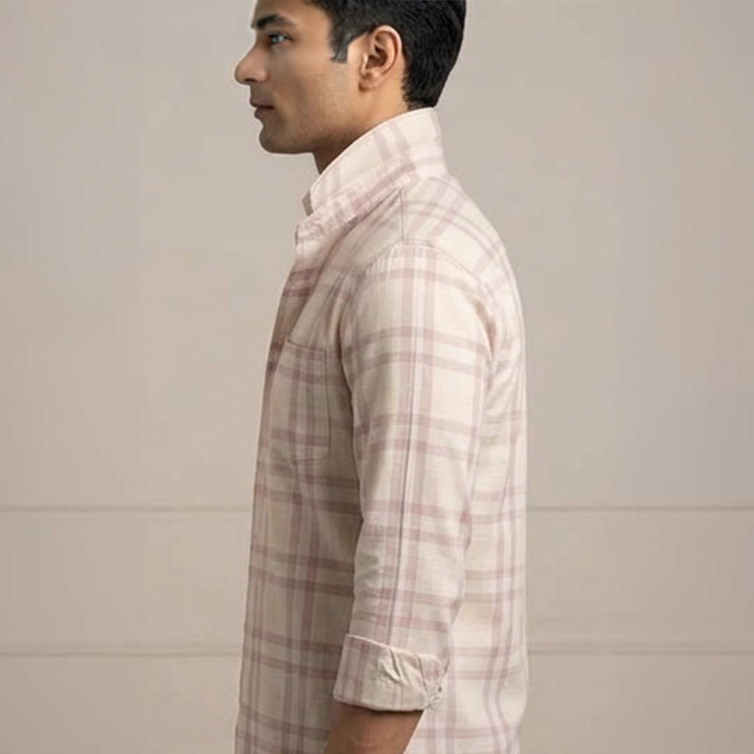 Classic Plaid Dress Shirt – Cream & Mauve / Dusty Pink