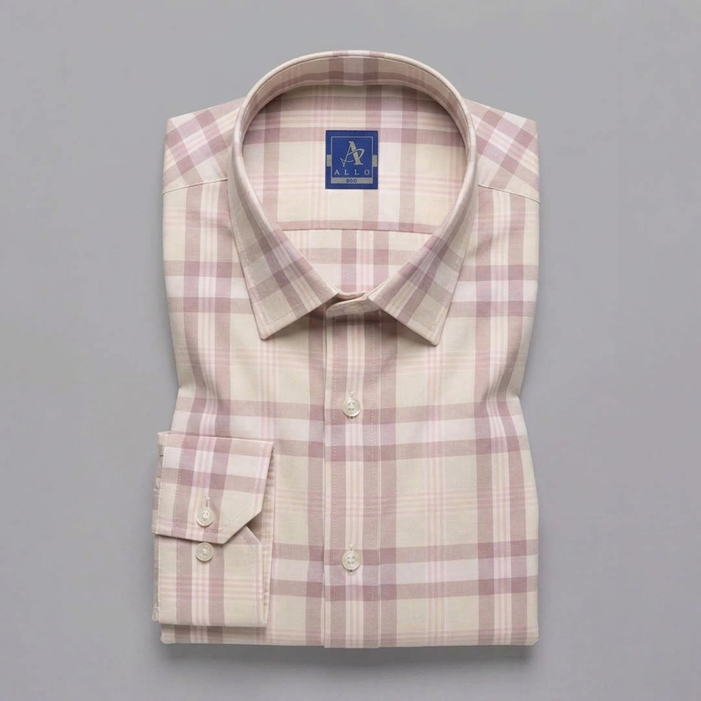 Classic Plaid Dress Shirt – Cream & Mauve / Dusty Pink