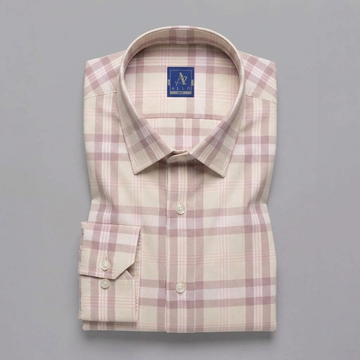 Classic Plaid Dress Shirt – Cream & Mauve / Dusty Pink