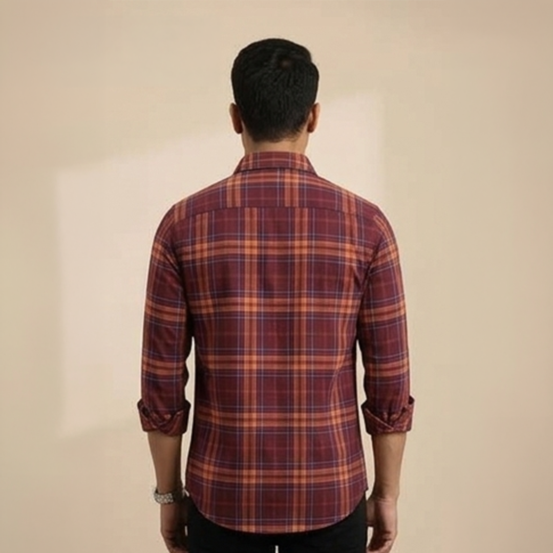 Rust Brown & Burnt Orange Plaid Flannel Long-Sleeve Shirt