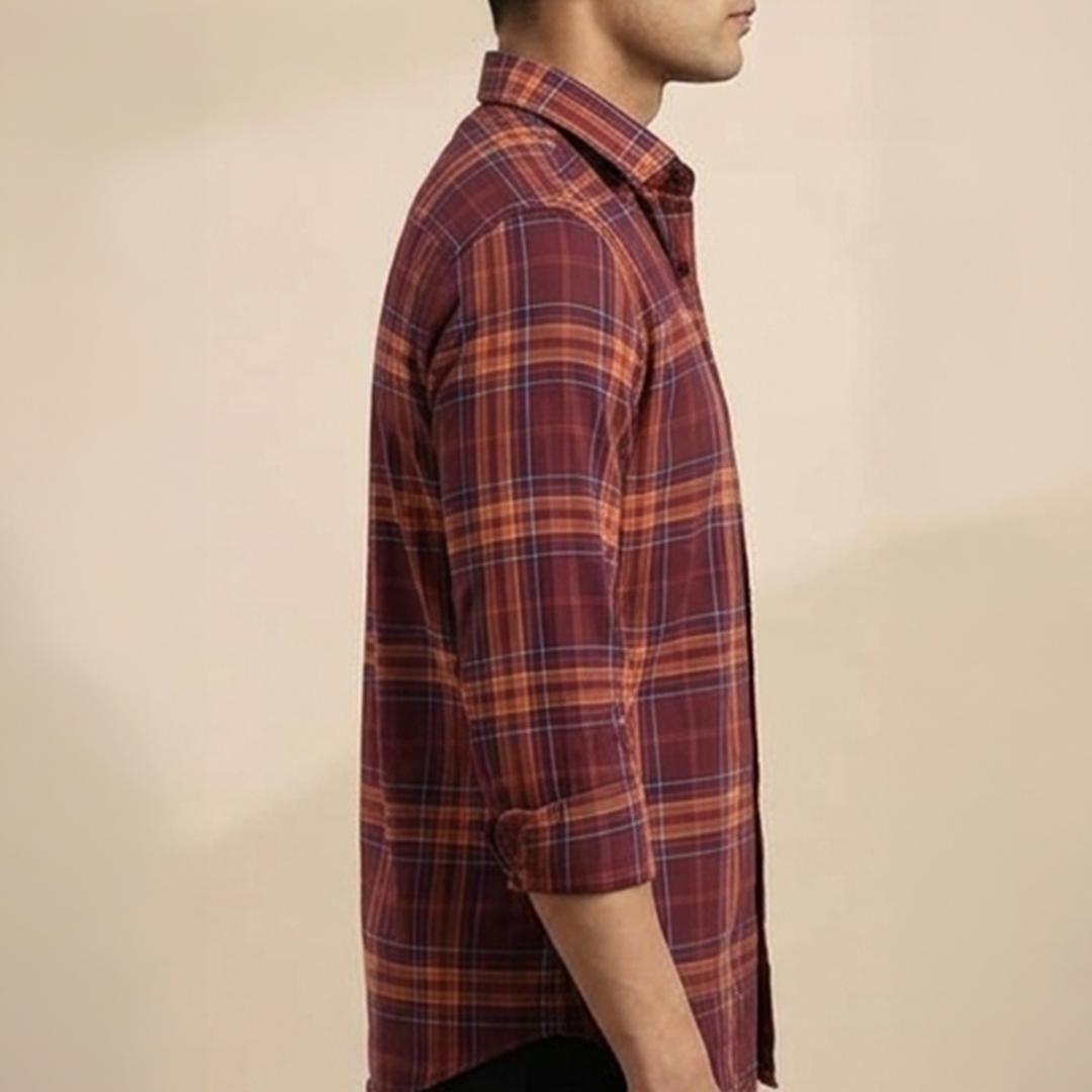 Rust Brown & Burnt Orange Plaid Flannel Long-Sleeve Shirt