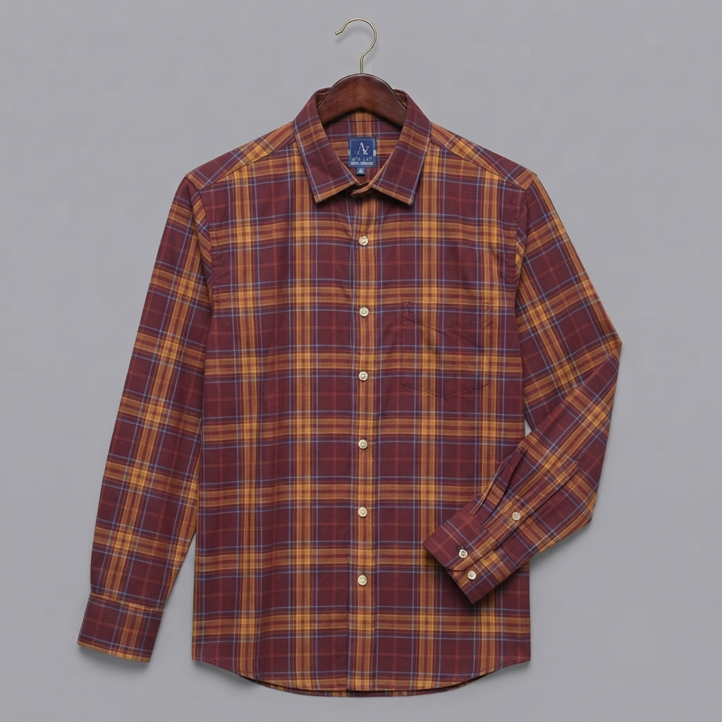 Rust Brown & Burnt Orange Plaid Flannel Long-Sleeve Shirt
