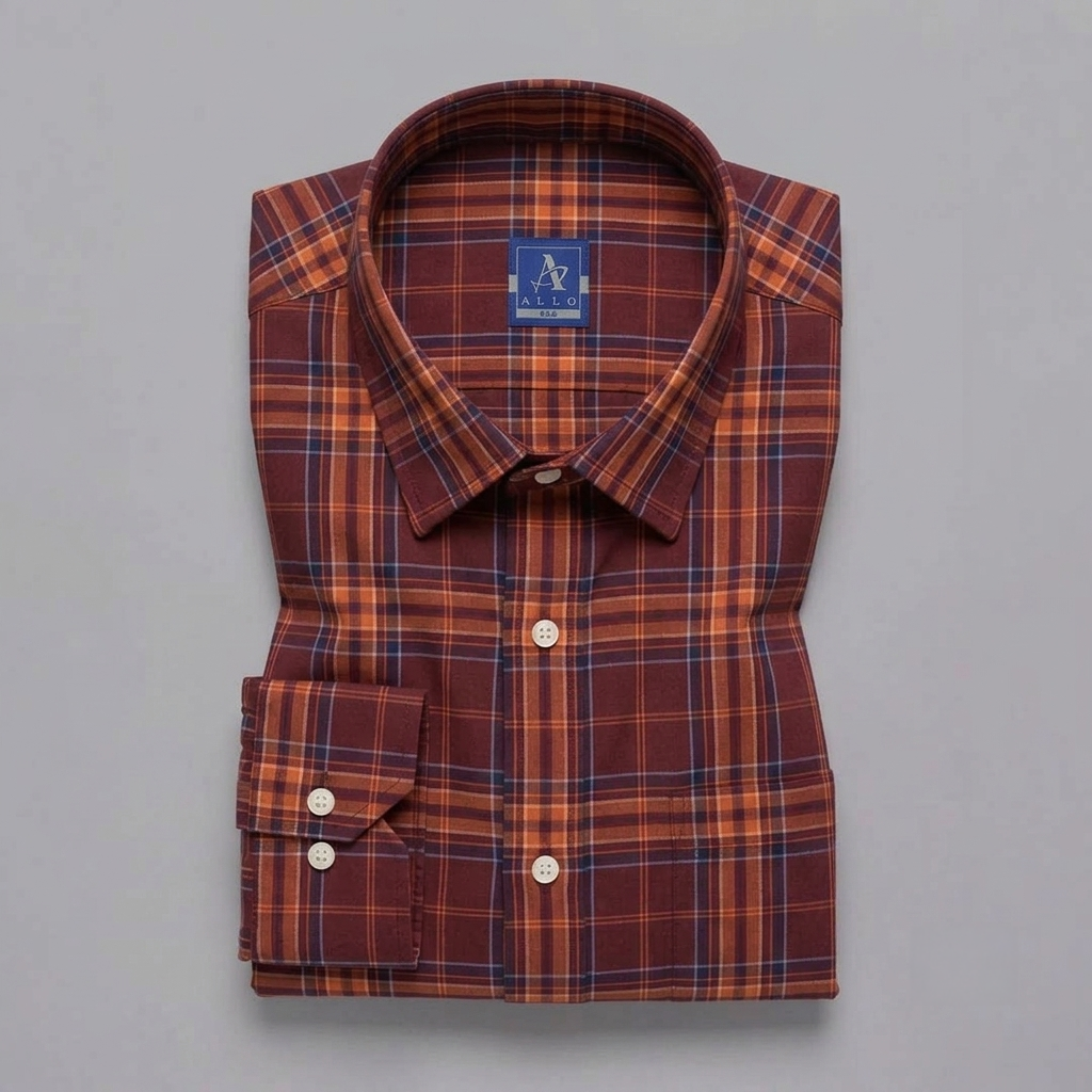 Rust Brown & Burnt Orange Plaid Flannel Long-Sleeve Shirt
