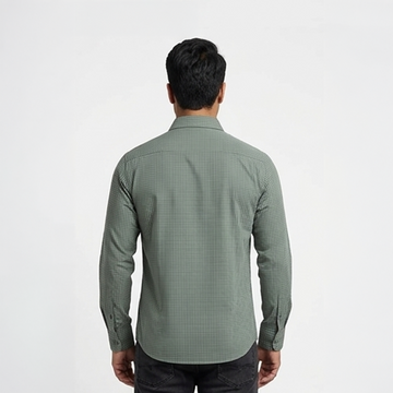 Sage Green & Dark Green Micro-Check Long-Sleeve Shirt