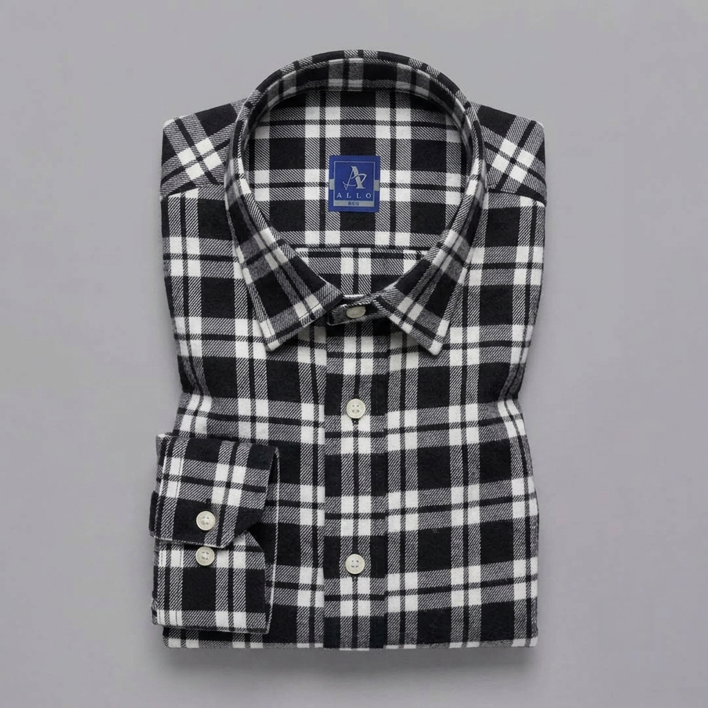 Black & White Plaid Flannel Long-Sleeve Shirt