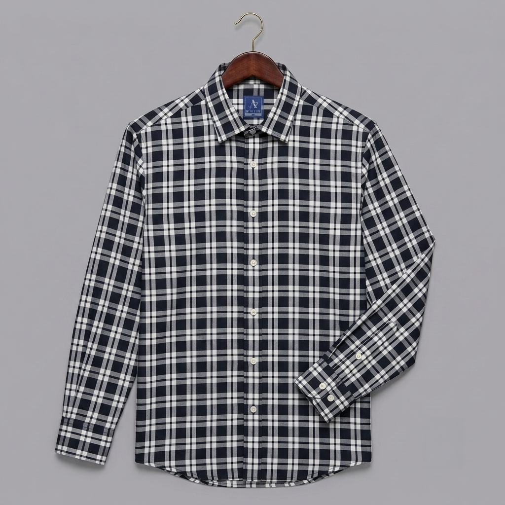 Black & White Plaid Flannel Long-Sleeve Shirt