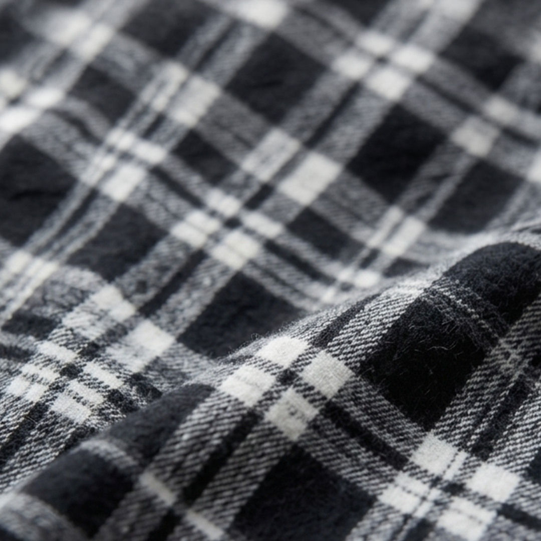 Black & White Plaid Flannel Long-Sleeve Shirt