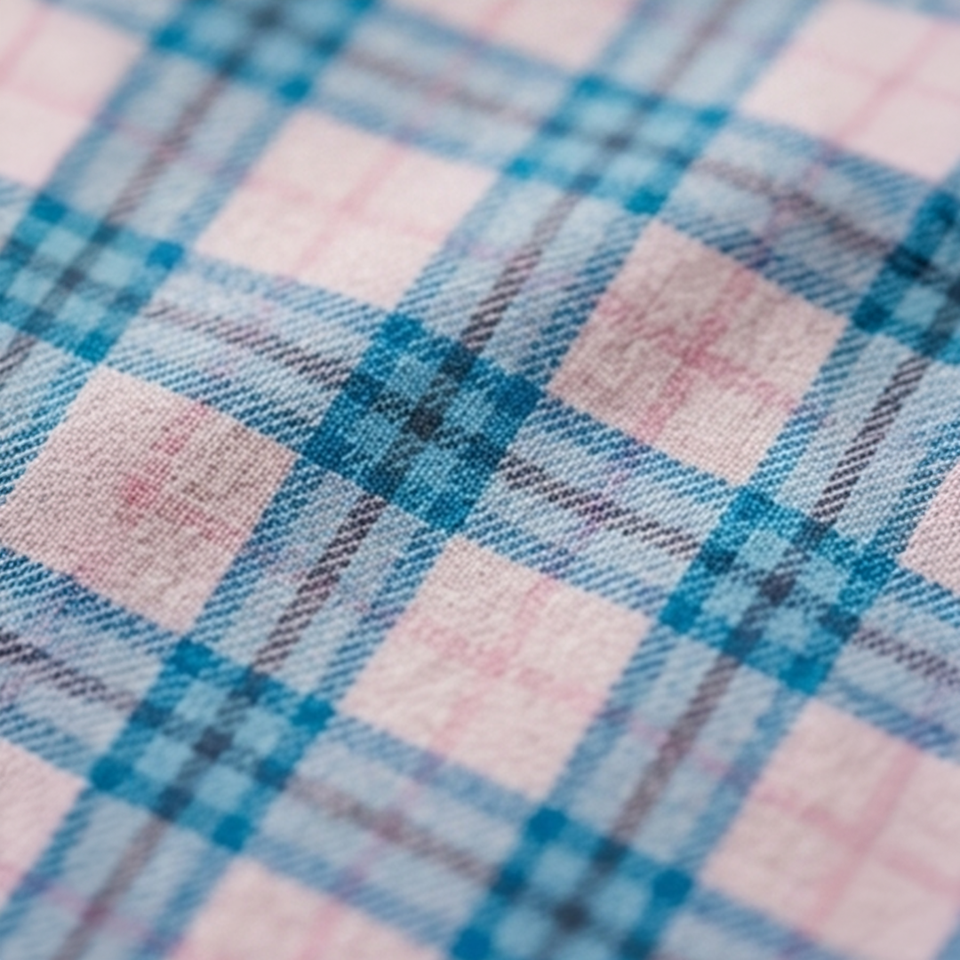 Light Blue and Soft Pink Plaid Check Long-Sleeve Shirt