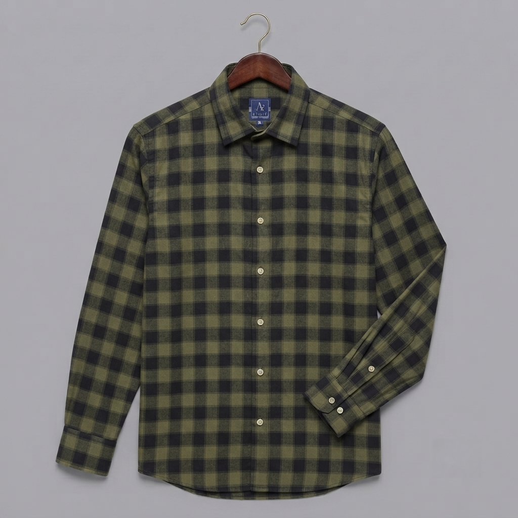 Olive Green & Black Buffalo Check Flannel Long-Sleeve Shirt