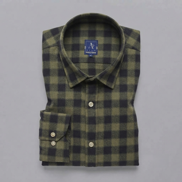 Olive Green & Black Buffalo Check Flannel Long-Sleeve Shirt