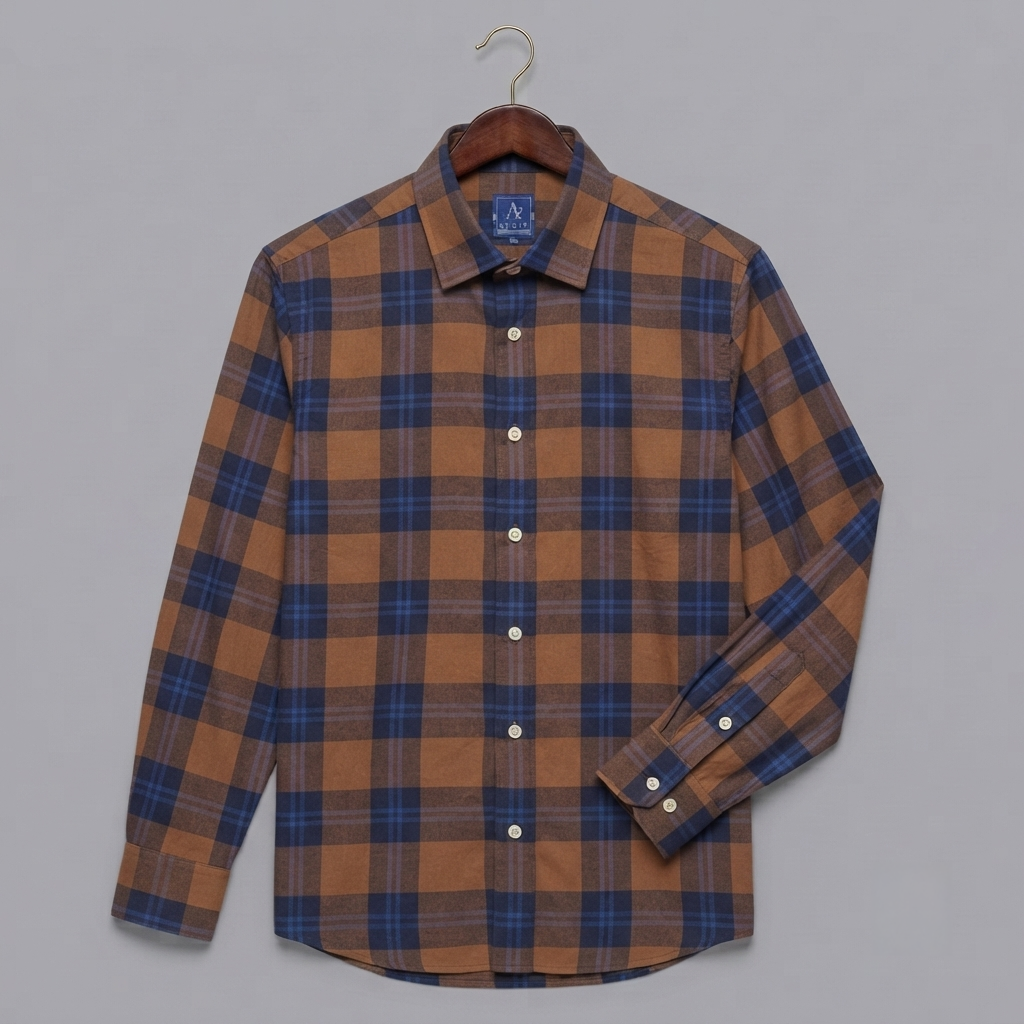 Brown & Blue Check Flannel Long-Sleeve Shirt