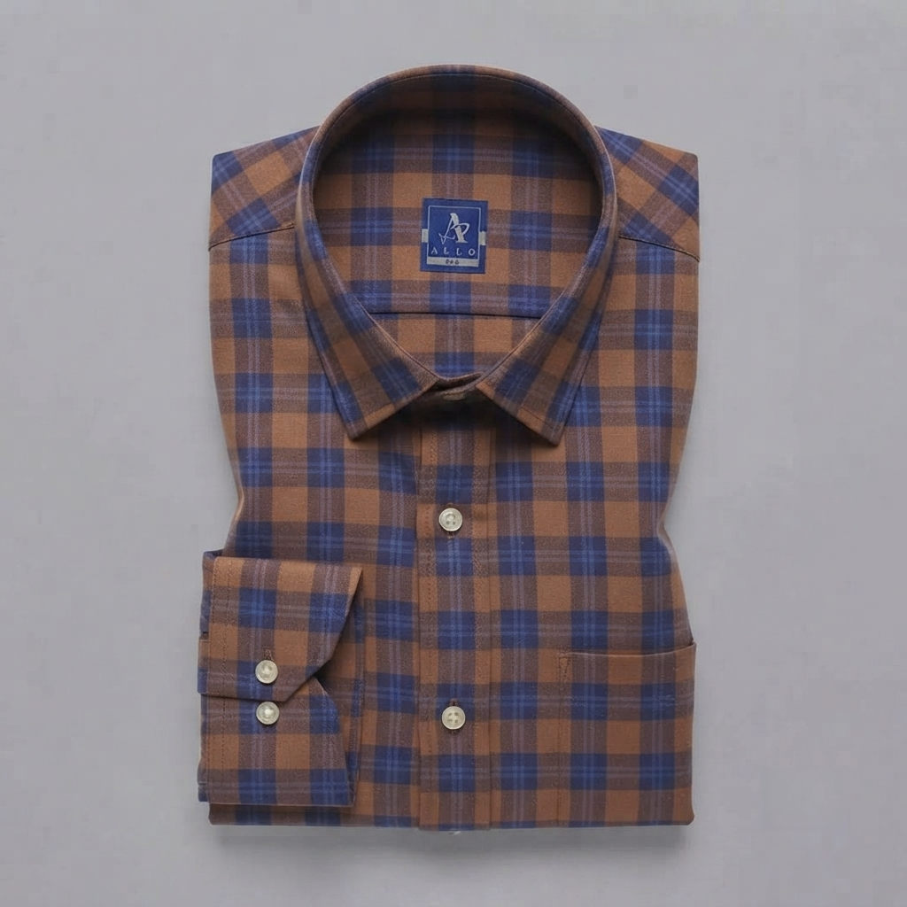 Brown & Blue Check Flannel Long-Sleeve Shirt