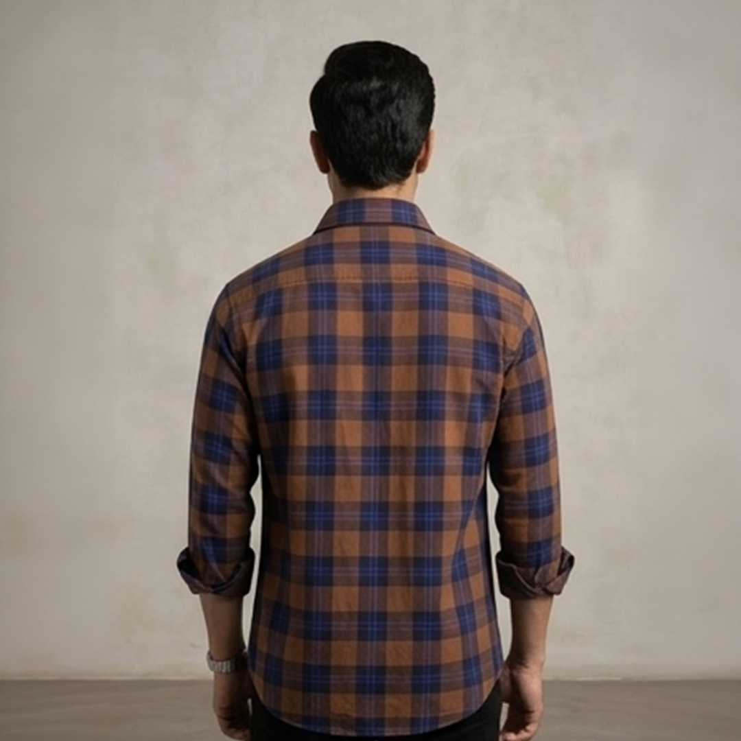 Brown & Blue Check Flannel Long-Sleeve Shirt