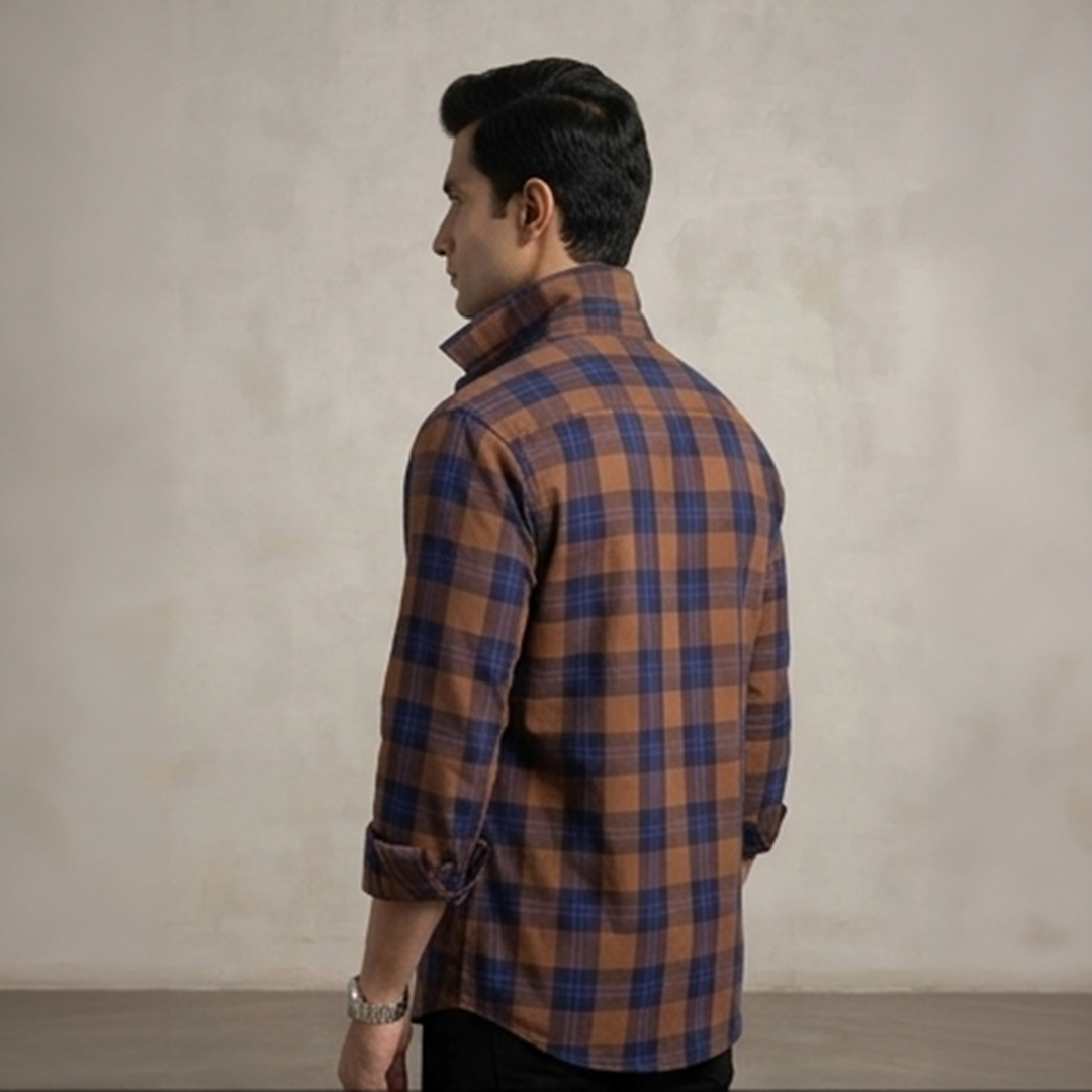 Brown & Blue Check Flannel Long-Sleeve Shirt