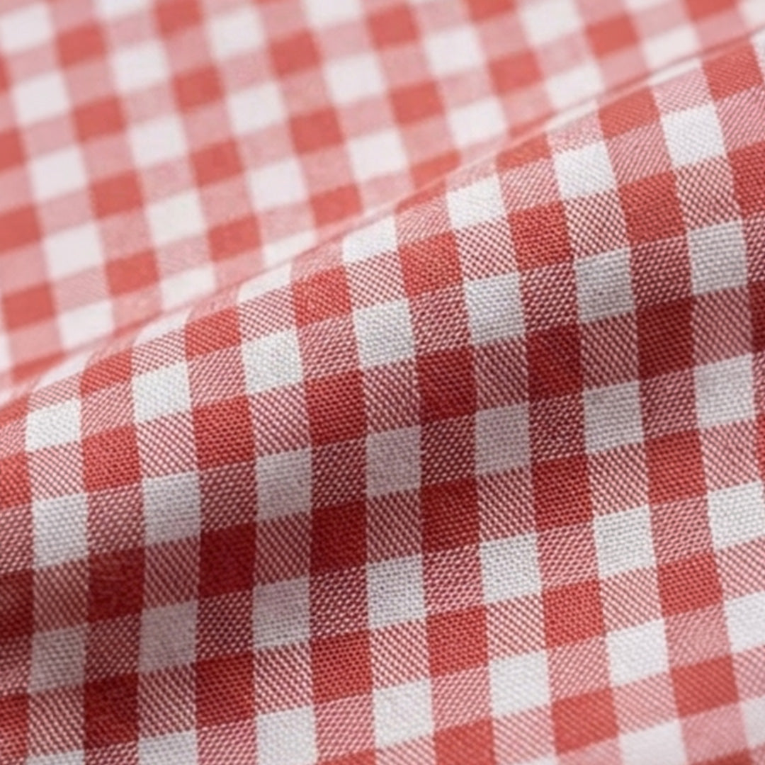Coral Red & White Gingham Checked Casual Shirt