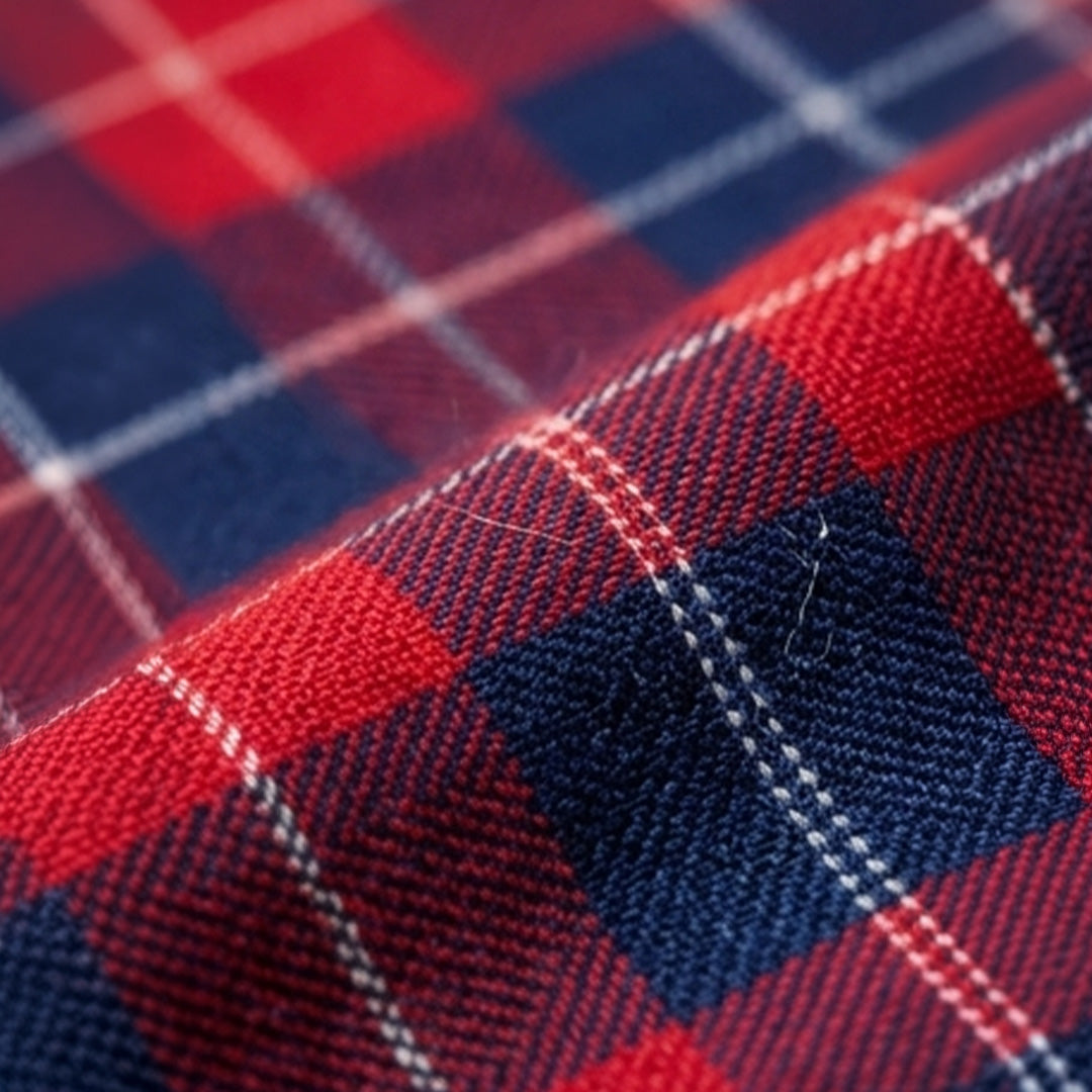 Red and Navy Plaid Flannel Long-Sleeve Shirt